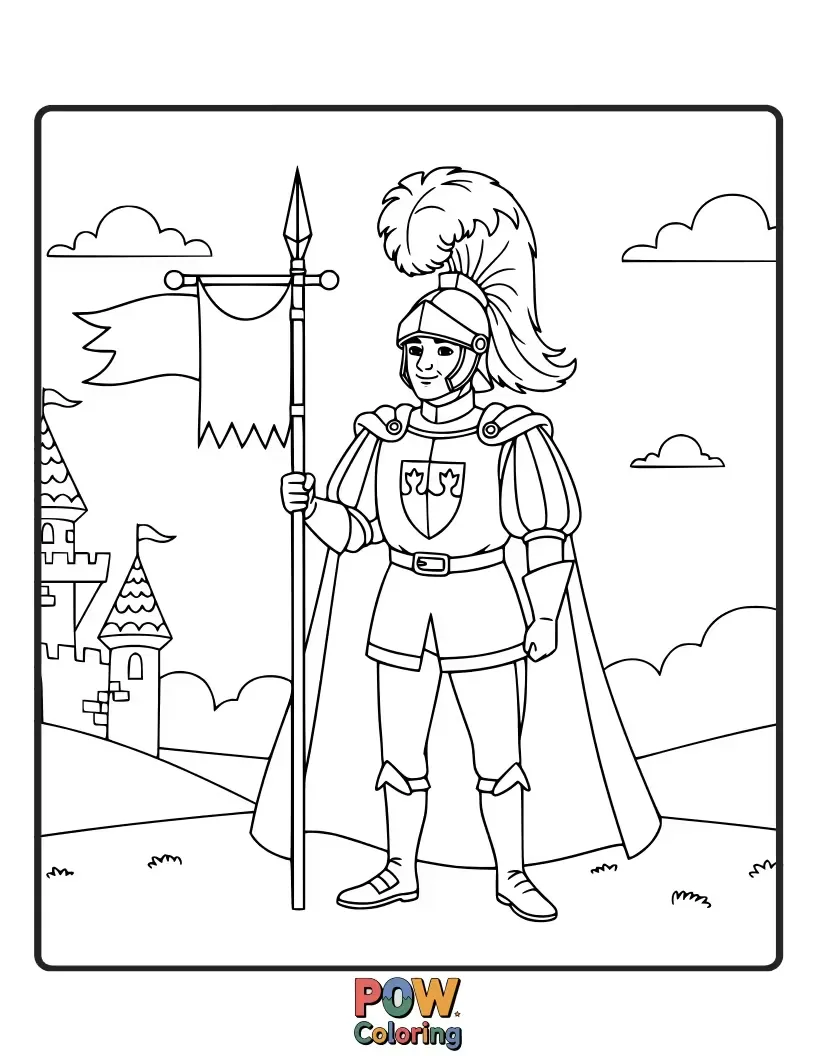 Free coloring page of A group of brave and noble royal guards standing alert outside the castle gates.