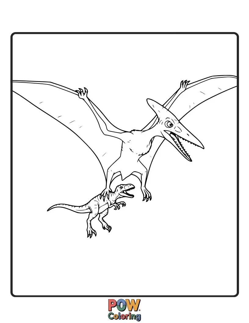 Free coloring page of Godzilla fending off a swarm of flying pterodactyls, showing aerial combat prowess. Dynamic and challenging.