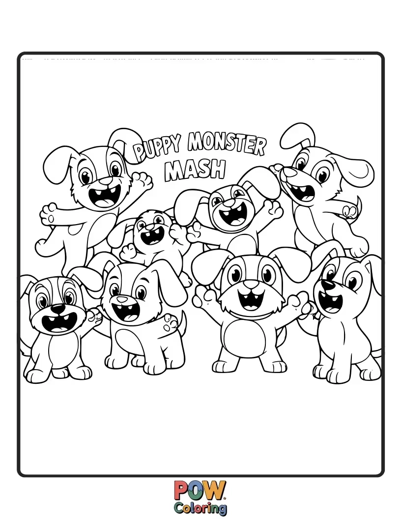 Free coloring page of Funny puppy dressed as a cute, fluffy monster with big eyes.