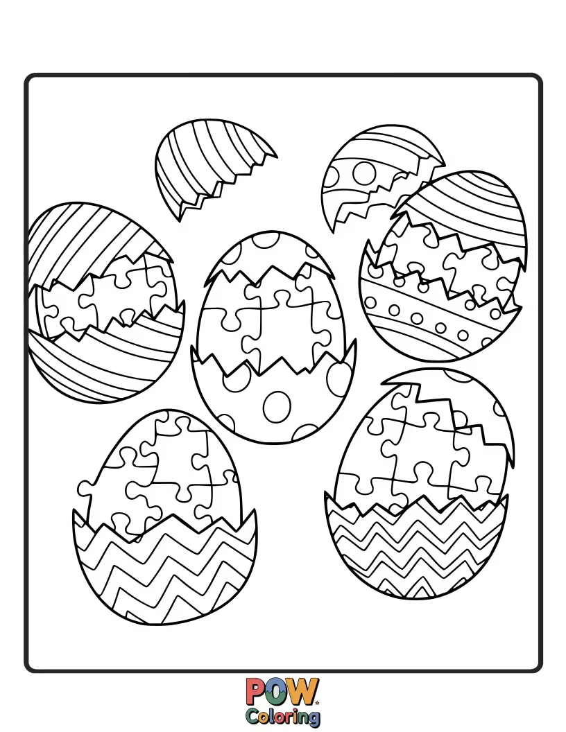 Free coloring page of An egg that appears to be made of interlocking puzzle pieces, offering a unique and engaging coloring experience.
