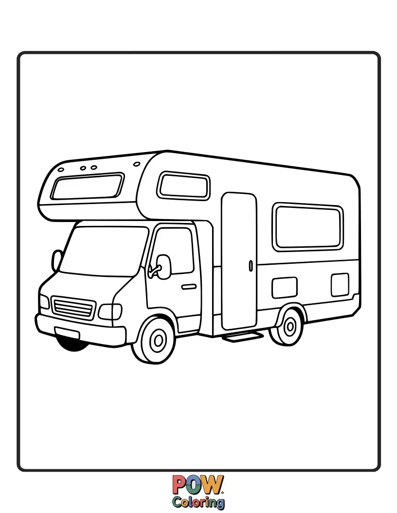 Free coloring page of A recreational vehicle for travel, ready to be colored for fun road trips and vacation dreams.