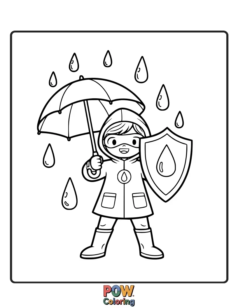 Free coloring page of Raincoats and boots ready for a sudden shower. Be prepared for changing weather conditions.