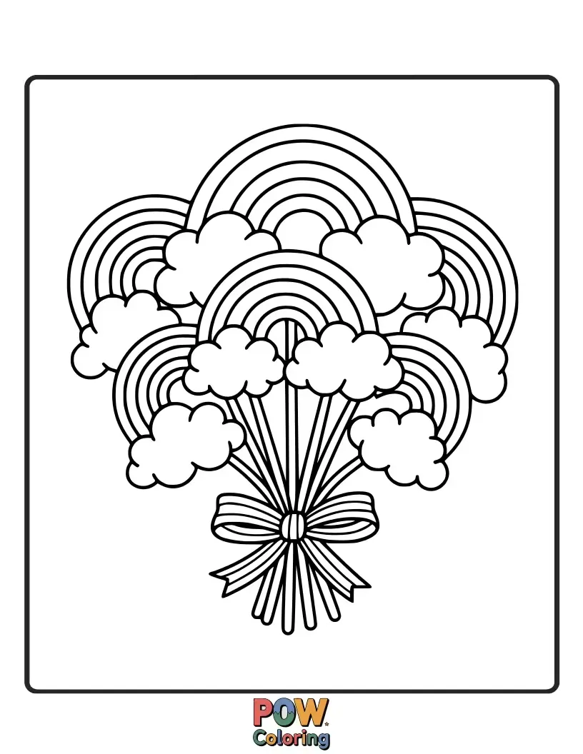 Free coloring page of Floating on a cloud, this vibrant bouquet bursts with every color of the rainbow.