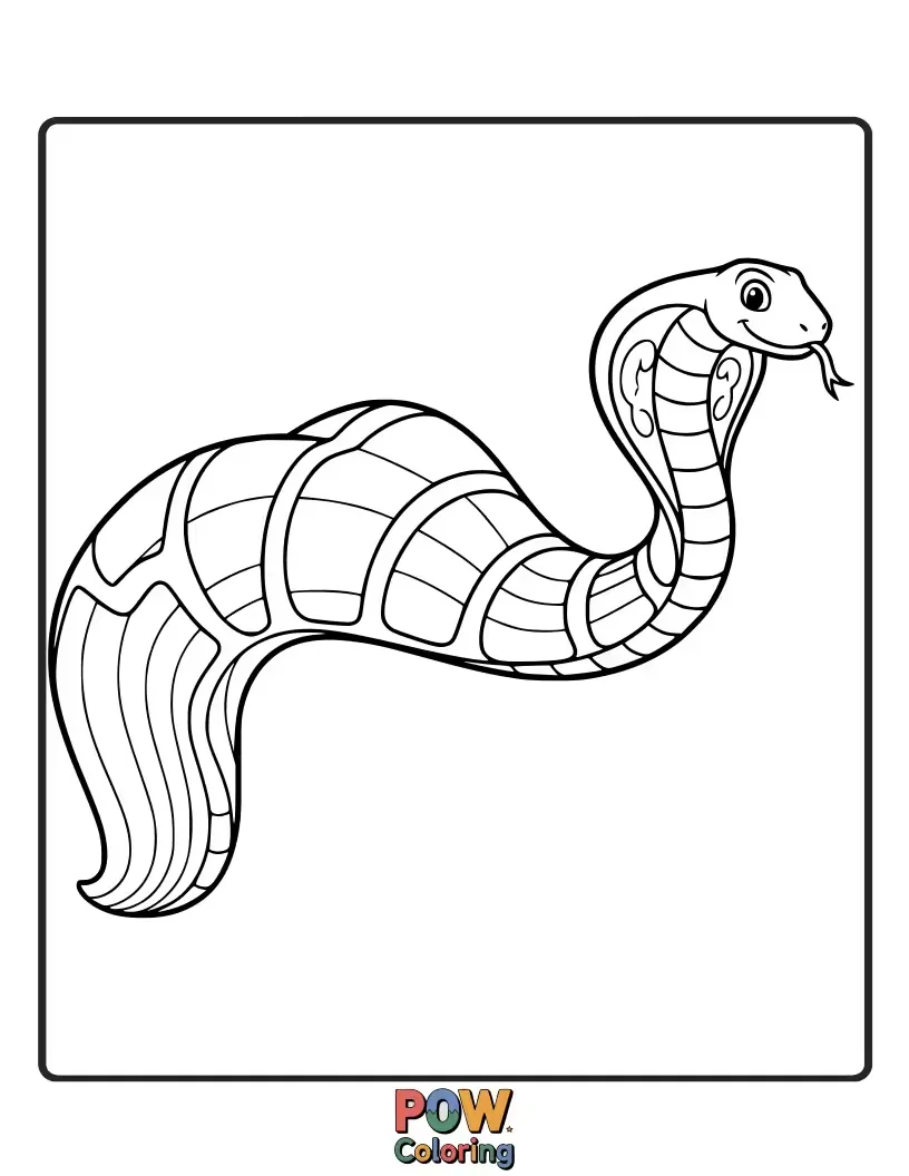 Free coloring page of A unique cobra snake whose scales shimmer and change through the colors of a vibrant rainbow as it glides.