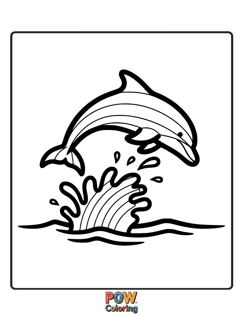 Free coloring page of A joyful dolphin leaping through a vibrant rainbow, creating a colorful water splash.