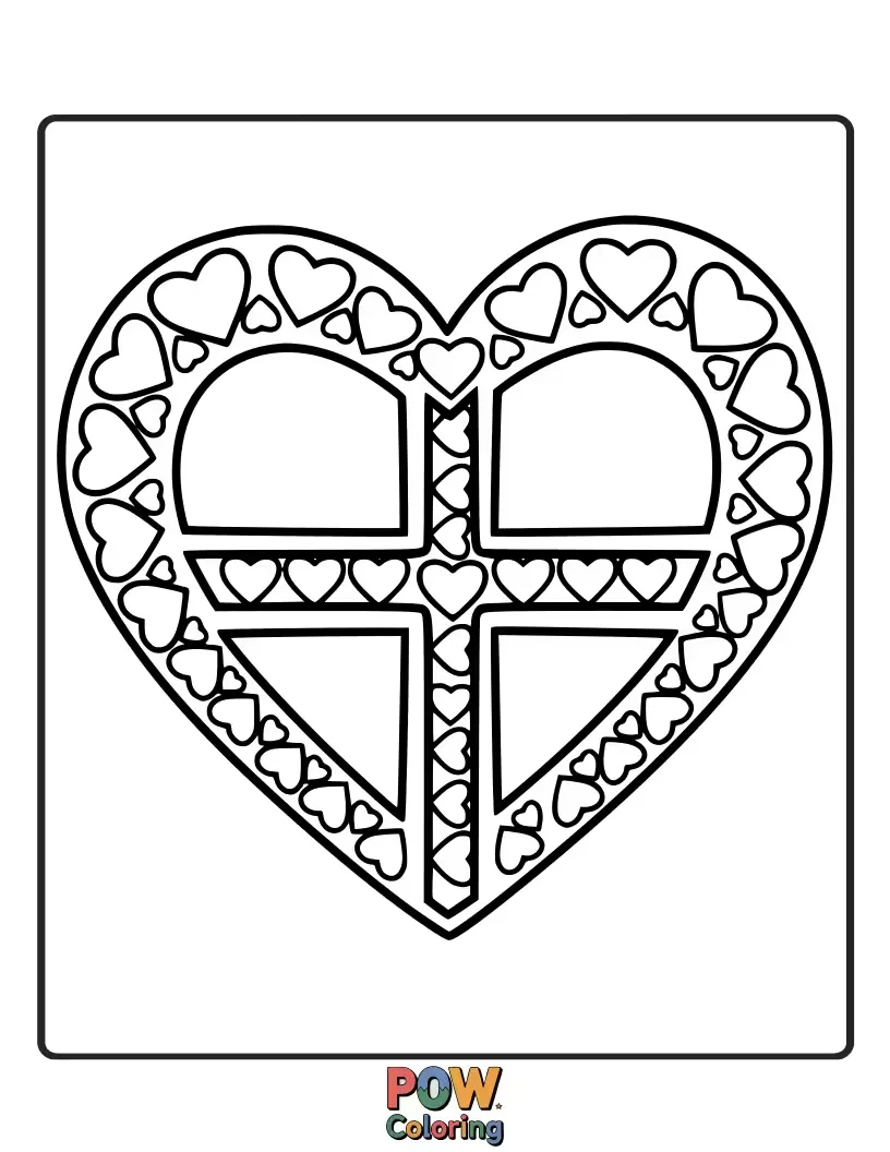 Free coloring page of A vibrant cross radiating with the colors of a rainbow, symbolizing hope and love in a joyful pattern.