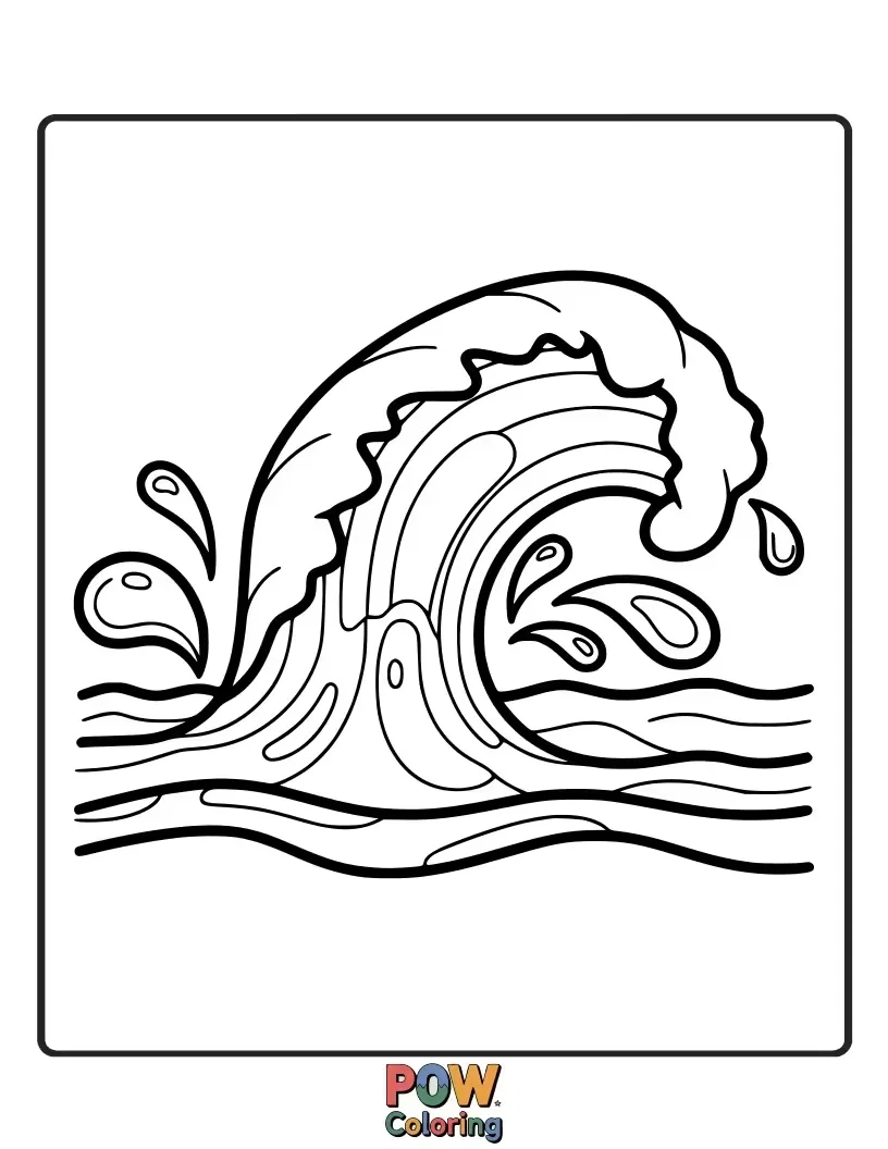Free coloring page of Playful sea creatures like dolphins and starfish leaping through a sparkling ocean, with a rainbow arching over the waves. Dive into colorful fun!