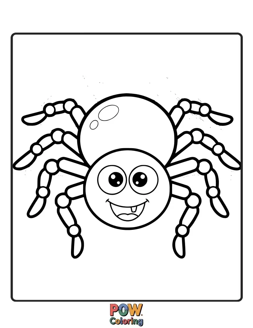 Free coloring page of A vibrant spider with a colorful, shimmering body, beaming a huge smile. Celebrates diversity and joy through color.