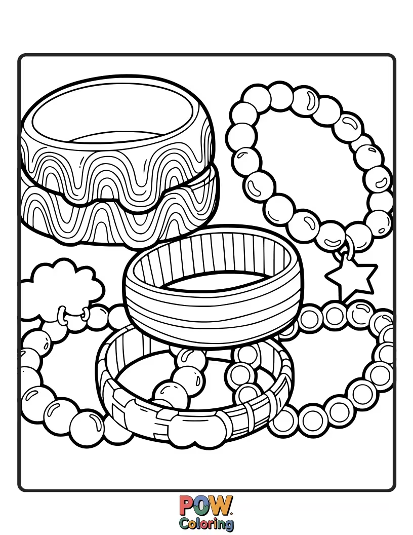 Free coloring page of Bold, colorful stripes create a vibrant bracelet design, begging for a spectrum of playful hues. Fun and energetic.