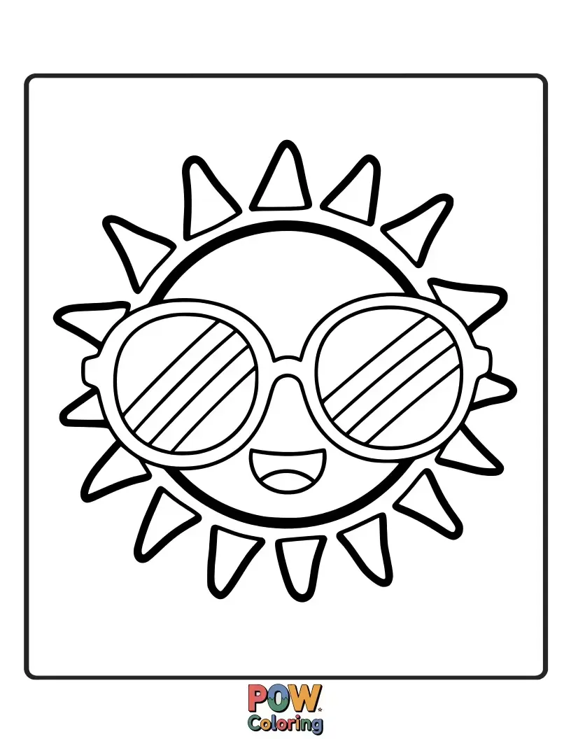 Free coloring page of A cheerful pair of sunglasses featuring a vibrant rainbow arch, spreading happiness and colorful vibes.