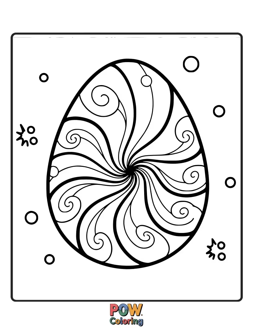 Free coloring page of An egg with vibrant, flowing rainbow patterns swirling around its surface, bringing pure joy and color.