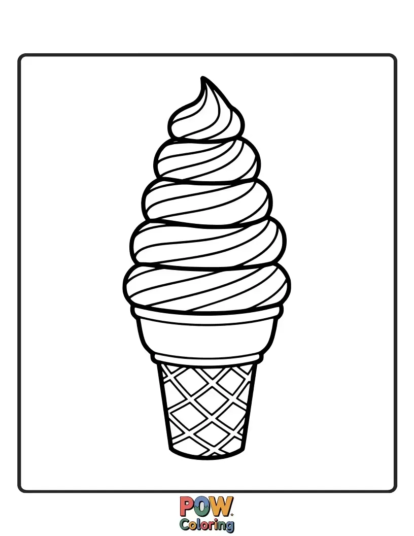 Free coloring page of A magnificent ice cream cone with vibrant, swirling colors, a masterpiece of sugary artistry.