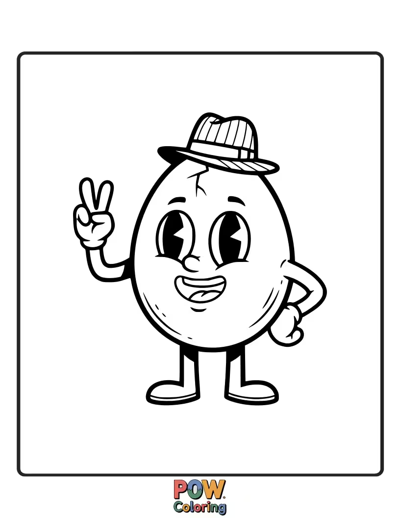 Free coloring page of An egg with bold outlines and halftone dot patterns, reminiscent of vintage comic book art, ready for a pop of color.