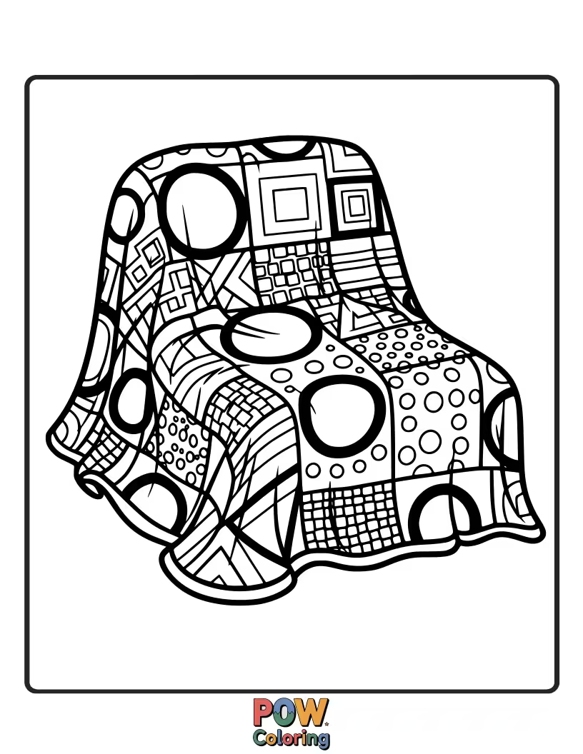 Free coloring page of A groovy blanket featuring iconic retro shapes and patterns from the 60s and 70s.
