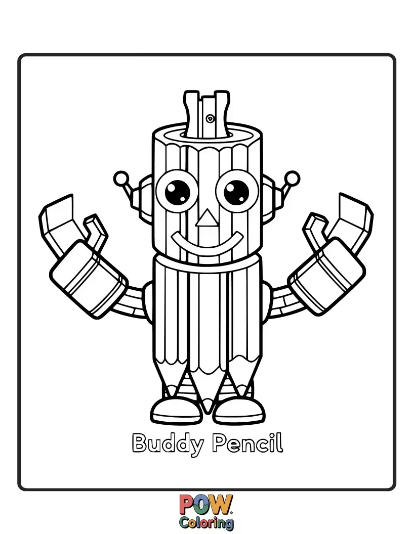 Free coloring page of A friendly, quirky robot holding a pencil, its gears whirring with excitement to create art together.