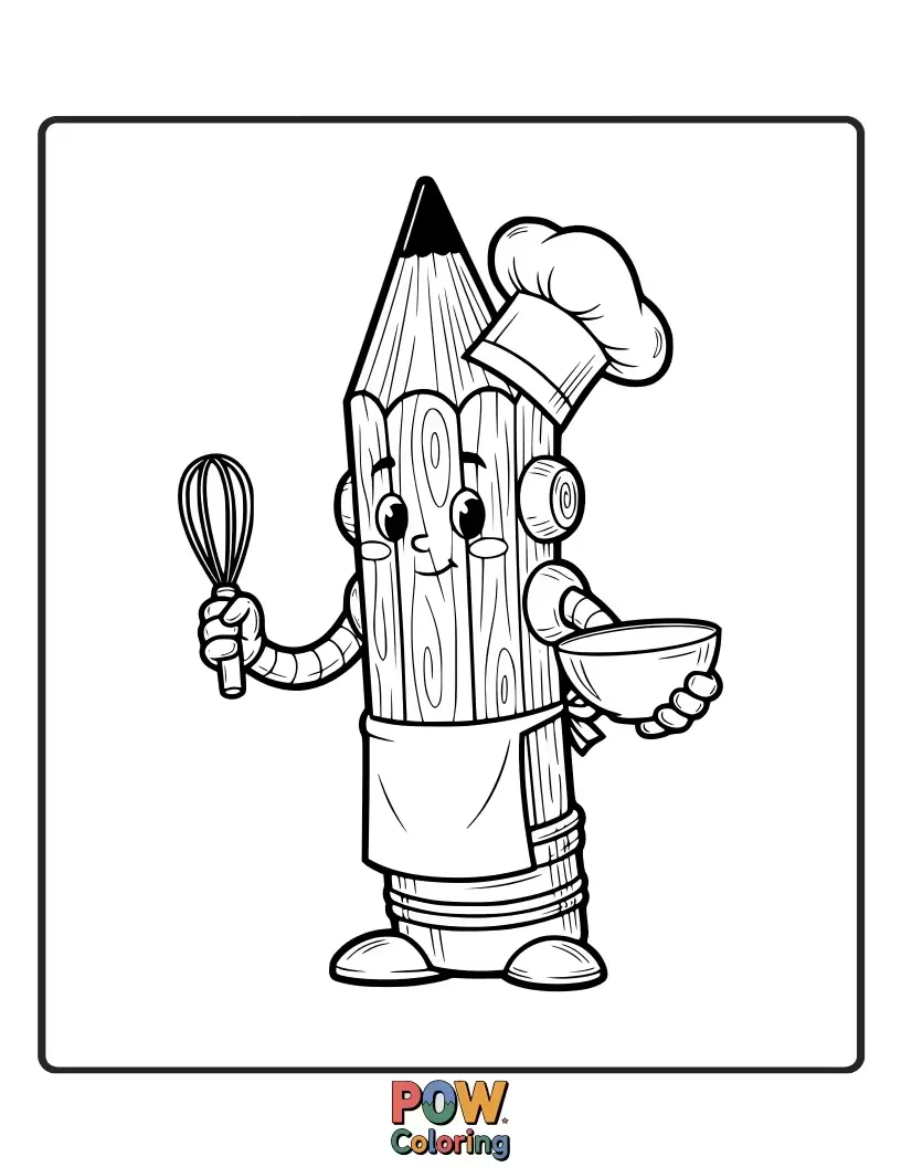 Free coloring page of A quirky robot chef meticulously drawing a recipe with a pencil, adding artistic flair to culinary creations.