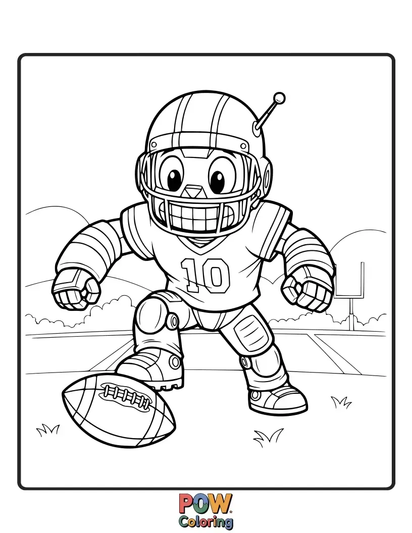 Free coloring page of A quirky, retro robot ready to tackle with clunky gears and a friendly blink. Unique and futuristic sports fun.