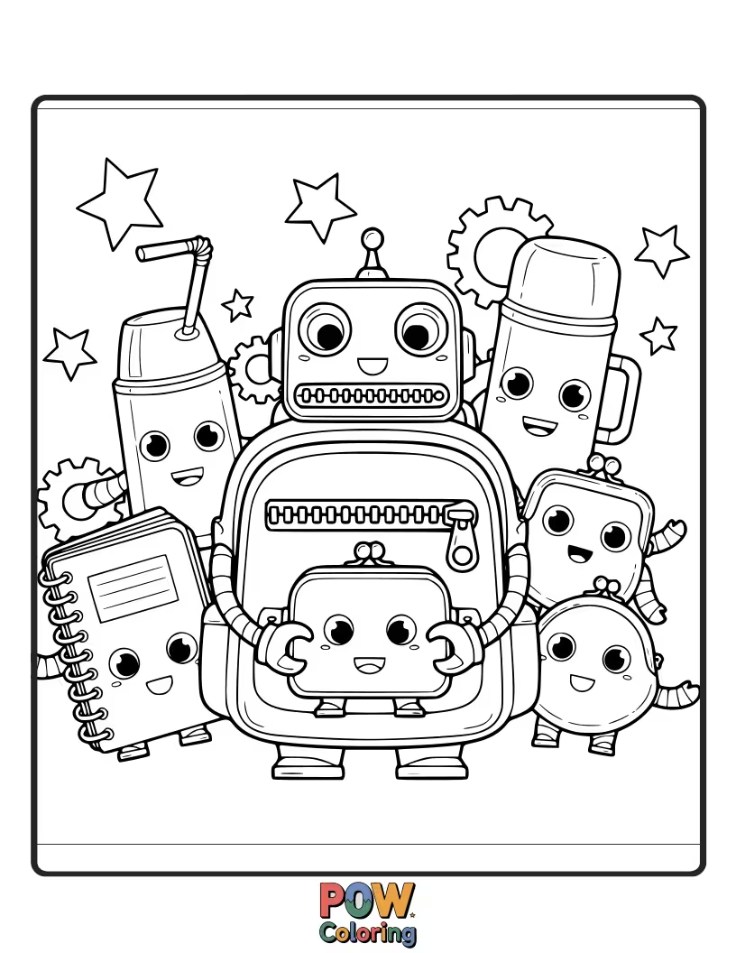 Free coloring page of Futuristic robot-themed bags with gears and circuits, ready for a dose of creative tech and playful exploration.