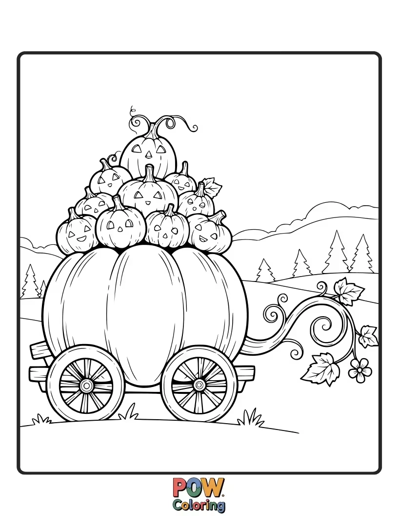 Free coloring page of A playful hedgehog rolls a large, cheerful pumpkin through a field of smaller pumpkins. Adorable autumn fun!