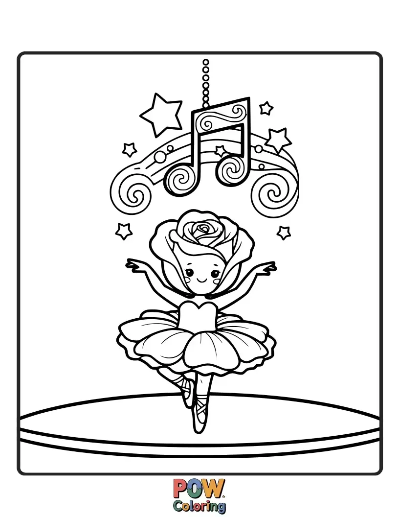 Free coloring page of A graceful ballet slipper made of rose petals, poised on pointe.