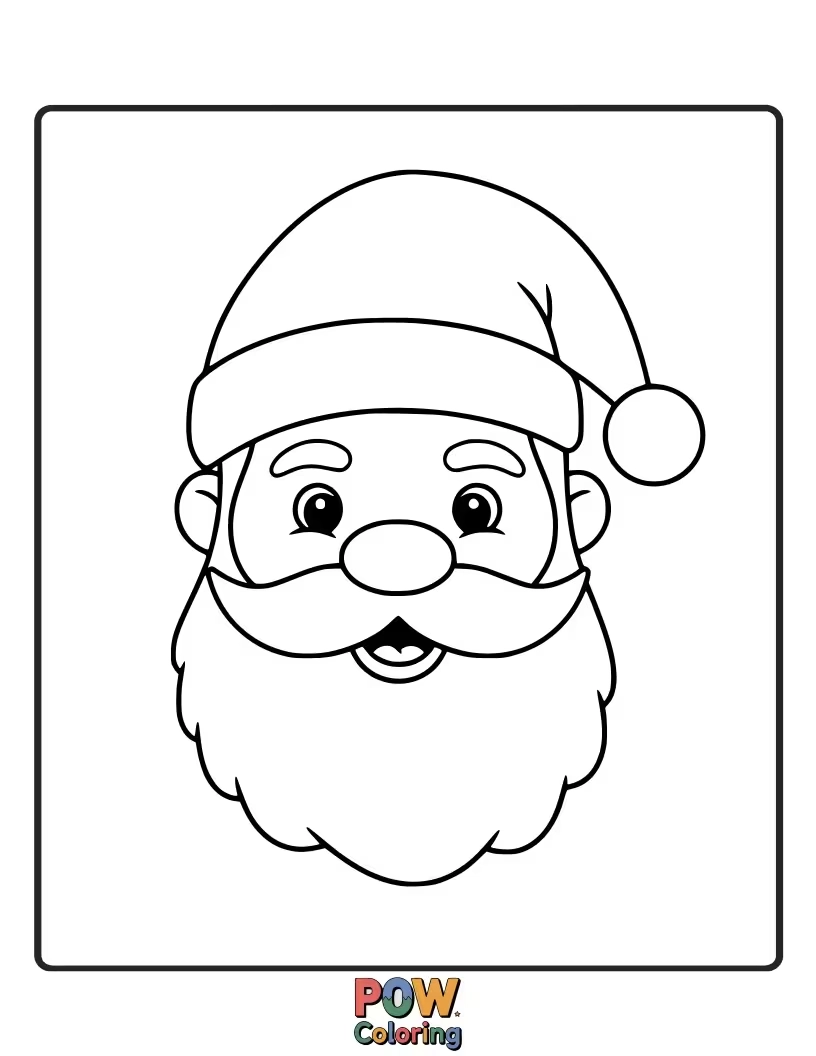 Free coloring page of A close-up of Santa Claus's jolly face, with his rosy cheeks and twinkling eyes.