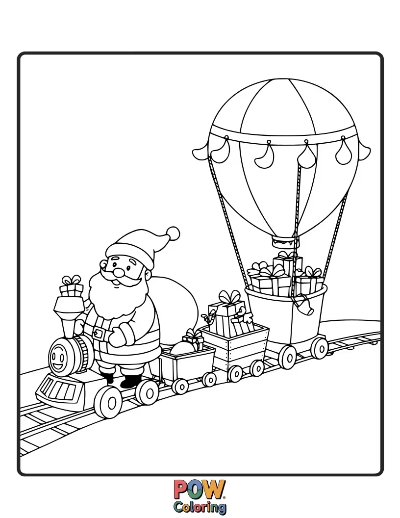Free coloring page of Santa Claus carefully placing a gift under a Christmas tree, capturing a moment of quiet holiday magic.