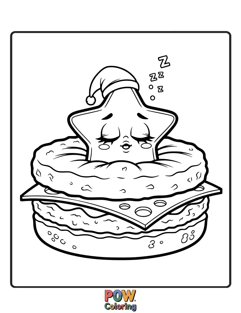 Free coloring page of A Sausage McMuffin shaped like a moon with a star nearby.