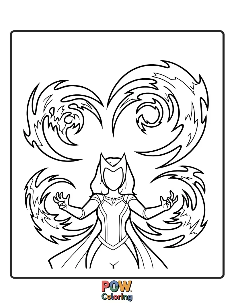 Free coloring page of A more abstract representation of Wanda's reality-bending powers, with swirling colors and distorted shapes.