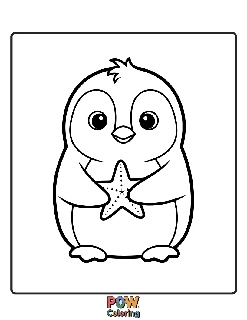 Free coloring page of A round, fluffy penguin waddling on an iceberg, looking friendly and ready for hugs.