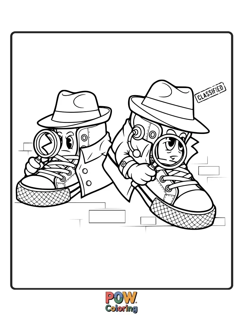 Free coloring page of The secret agent sneakers is ready to spy and investigate the cases.
