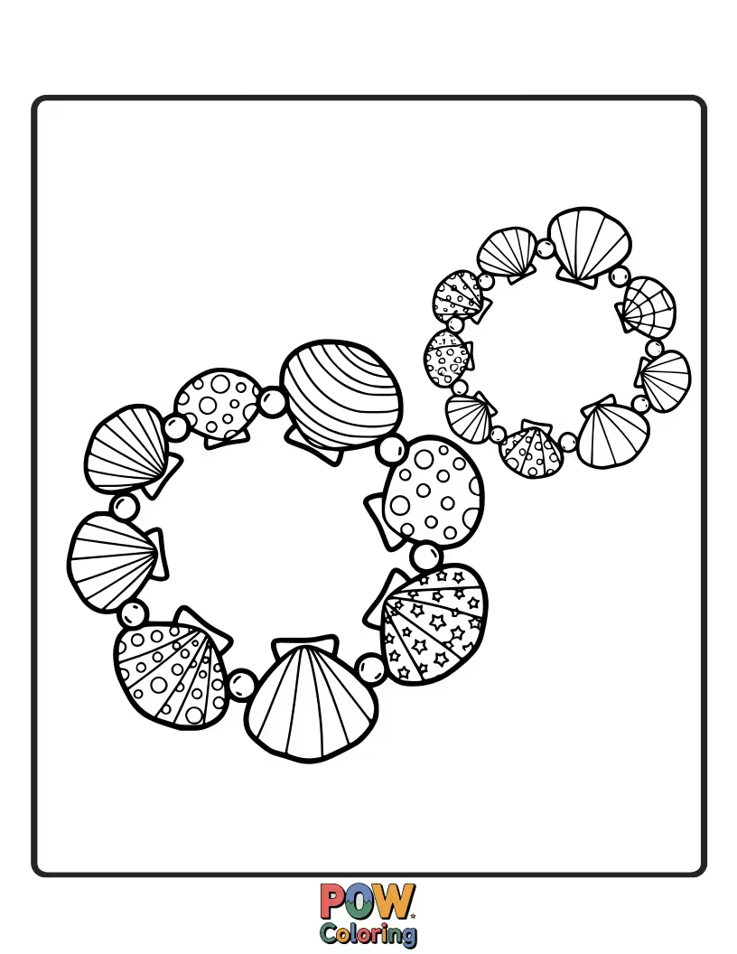 Free coloring page of Tiny, elegant seashell shapes create a beachy and beautiful bracelet design. Bring the ocean to life.
