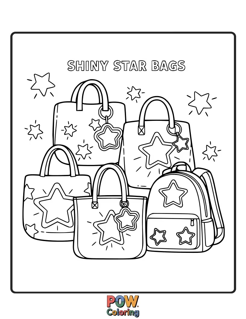 Free coloring page of Sparkly bags adorned with twinkling stars and celestial elements, adding a touch of magic and cosmic charm.