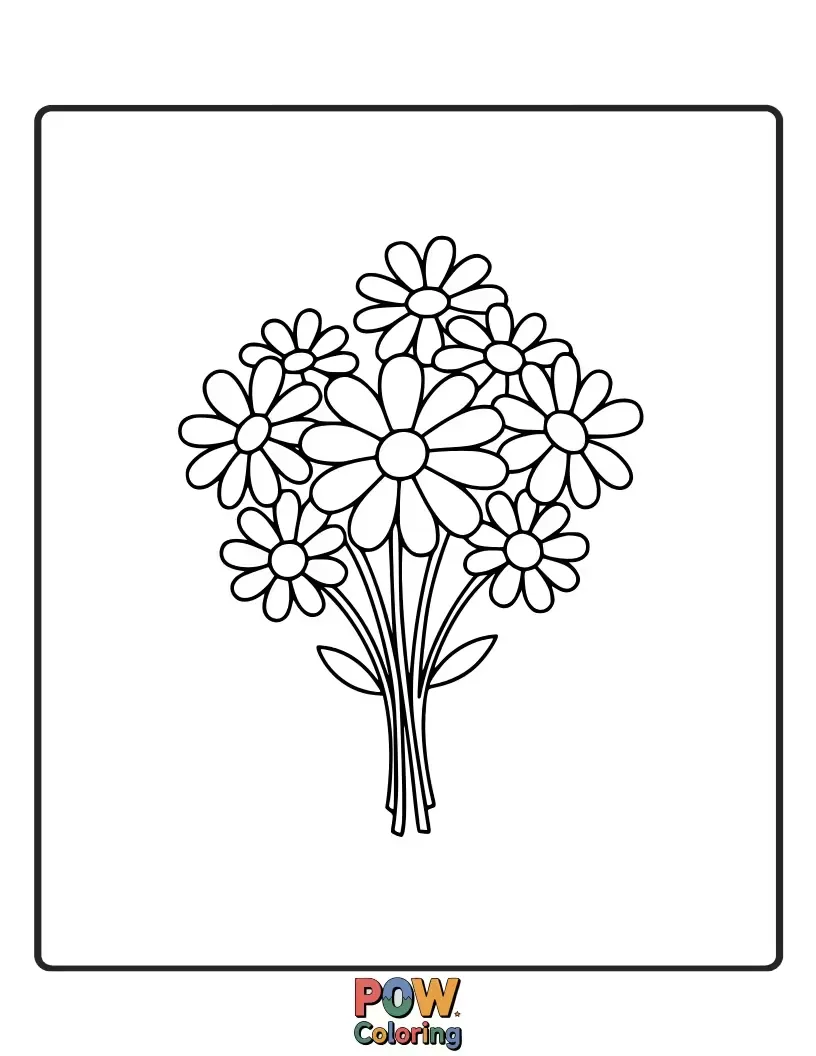 Free coloring page of A charming bouquet of simple daisies offers an easy and sweet subject for young artists to color with joy.