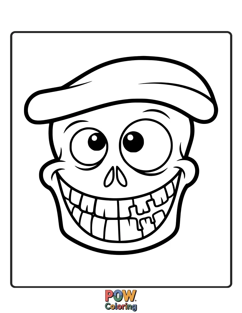Free coloring page of A friendly skull is showing off its best, most hilarious grin with a wobbly tooth.
