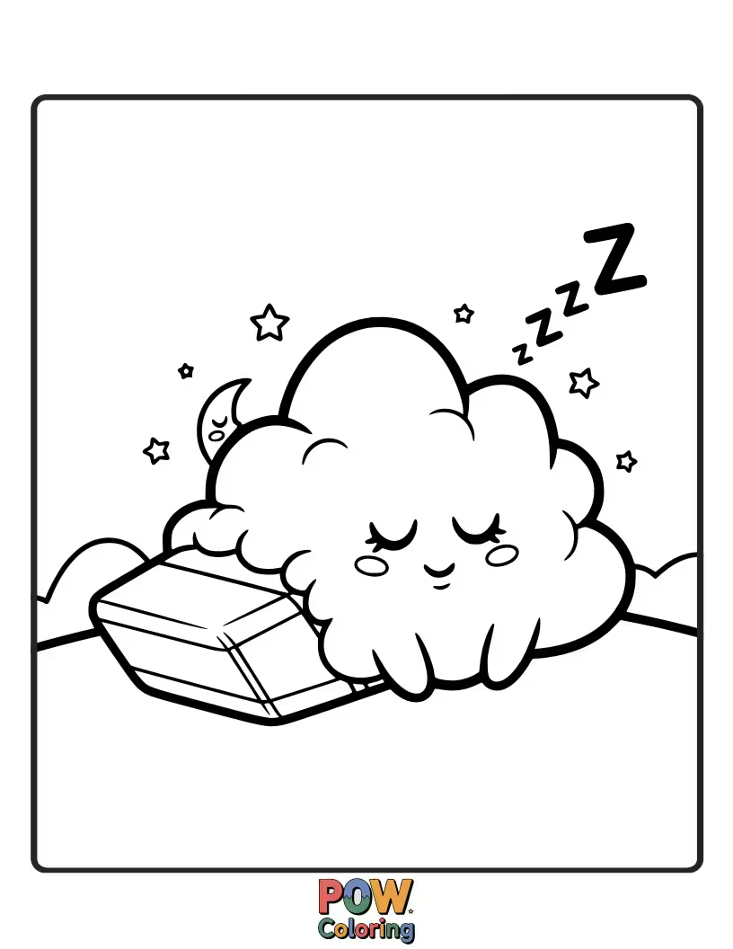 Free coloring page of A peaceful eraser curled up on a fluffy cloud, dreaming sweet dreams.