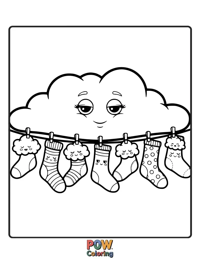 Free coloring page of Drift off to dreamland with these super soft socks, each featuring a fluffy, sleepy cloud and tiny stars.