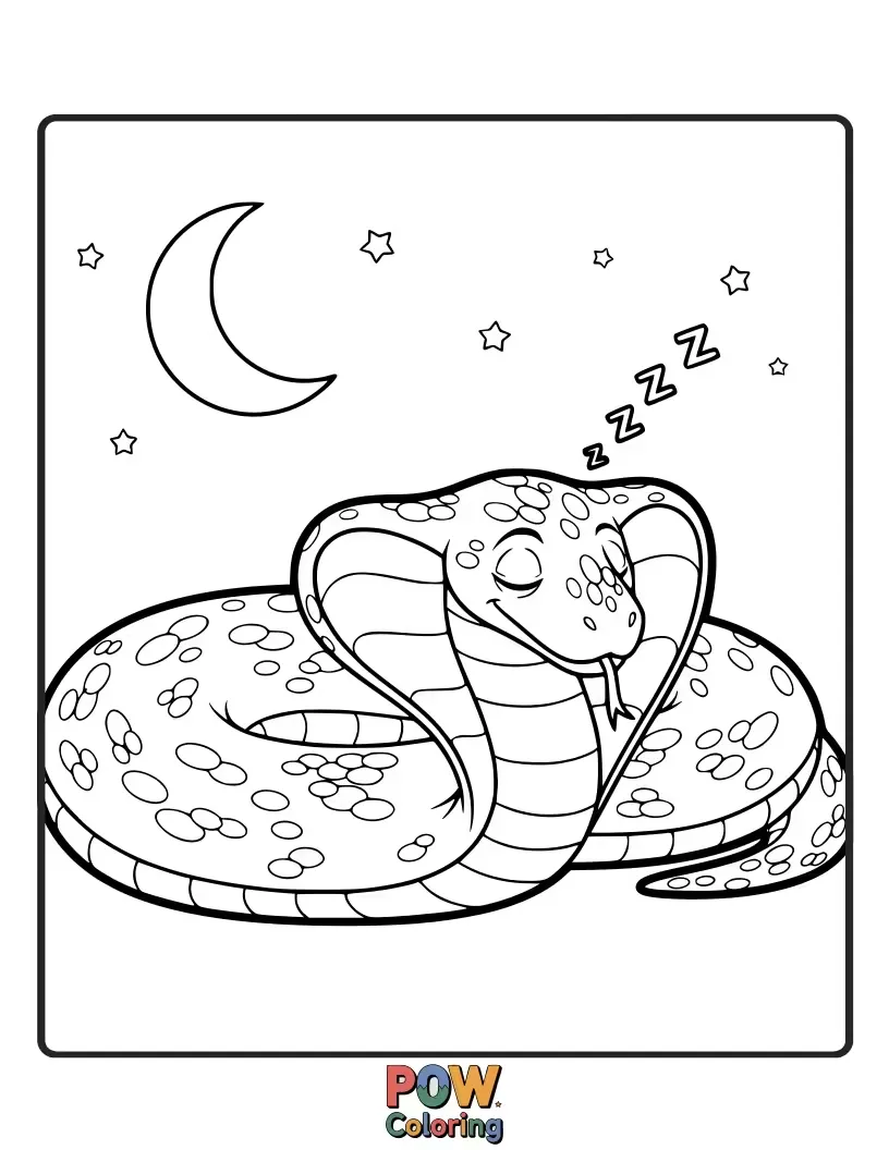 Free coloring page of A cute and peaceful cobra snake curled up in a soft cloud, dreaming sweet dreams.