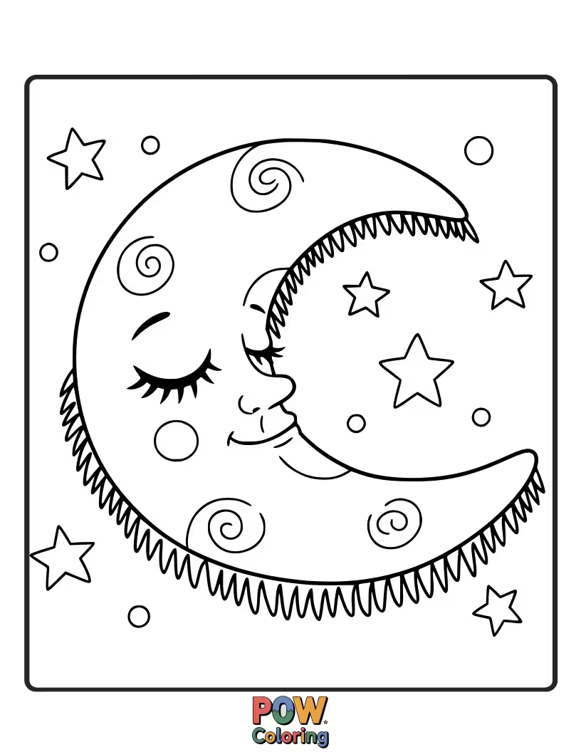 Free coloring page of A tranquil rug shaped like a crescent moon, with closed eyes. Perfect for a calming and beautiful coloring experience.