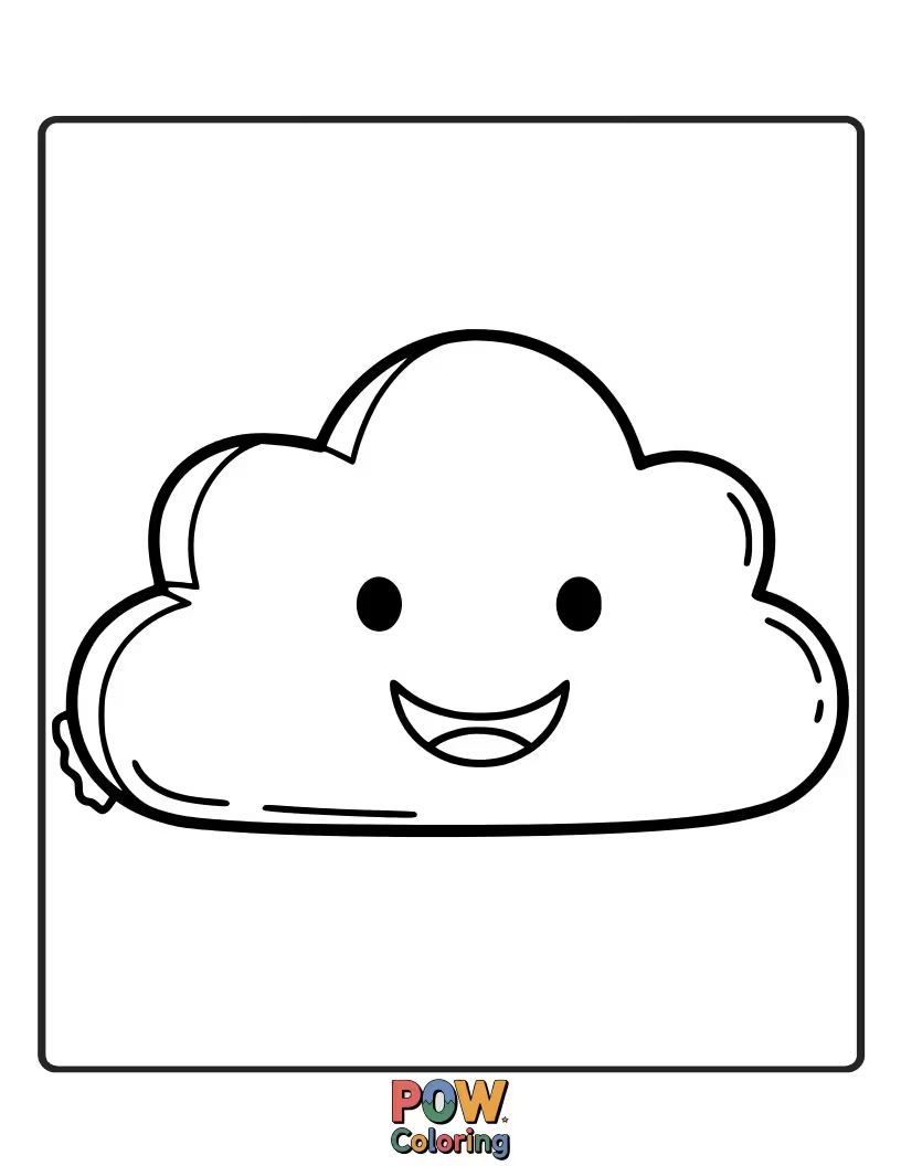 Free coloring page of A simple, smiling cloud pillow floating serenely in the sky. Color its happy fluff and gentle presence.