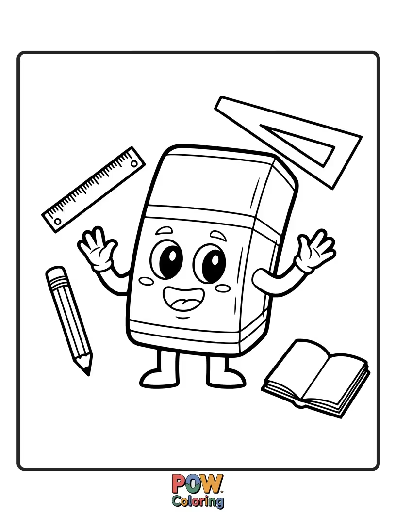 Free coloring page of A cheerful eraser with a big smile and rosy cheeks.