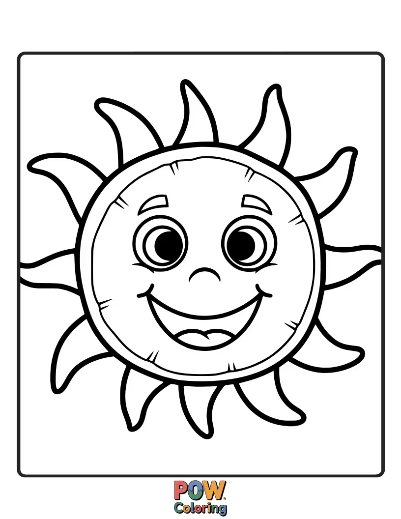 Free coloring page of A bright, cheerful sun pillow with a wide, happy grin. Color its radiant rays and warm personality.