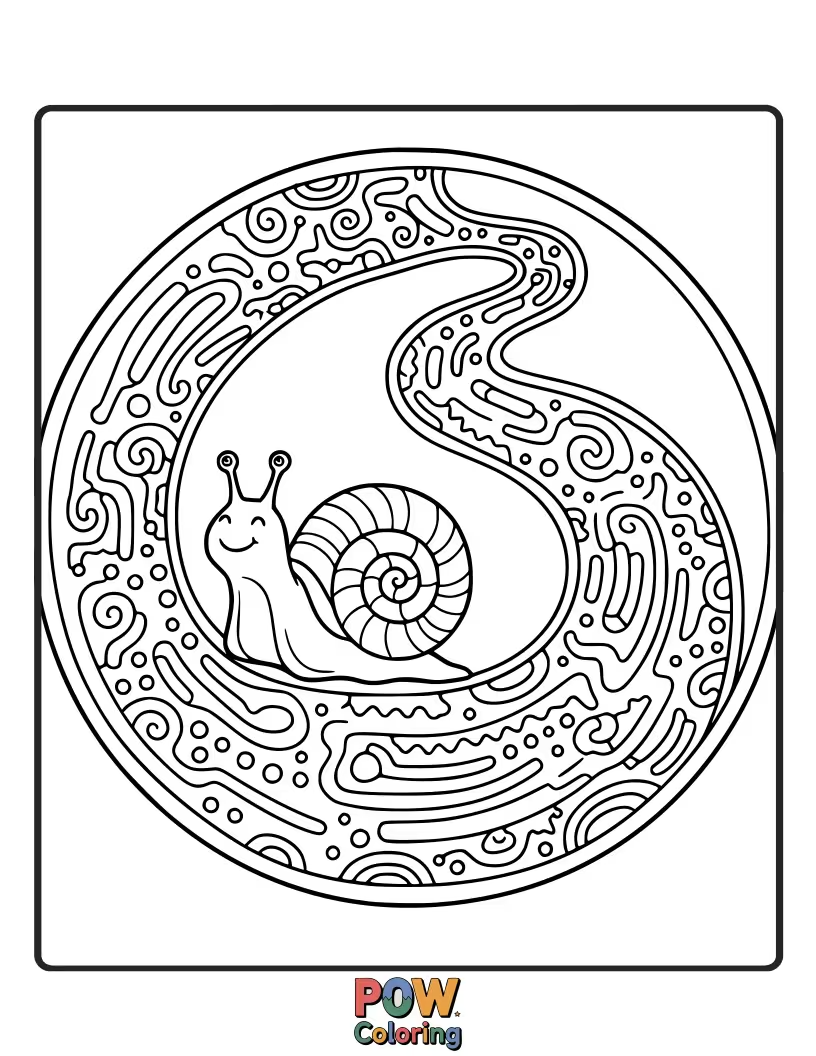 Free coloring page of A rug depicting a simple, winding snail trail. Follow the path and add your colors to this gentle journey.