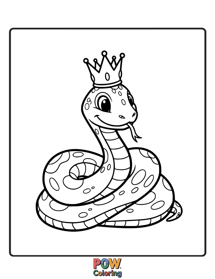 Free coloring page of A regal snake wearing a magnificent crown, a king or queen of the garden.