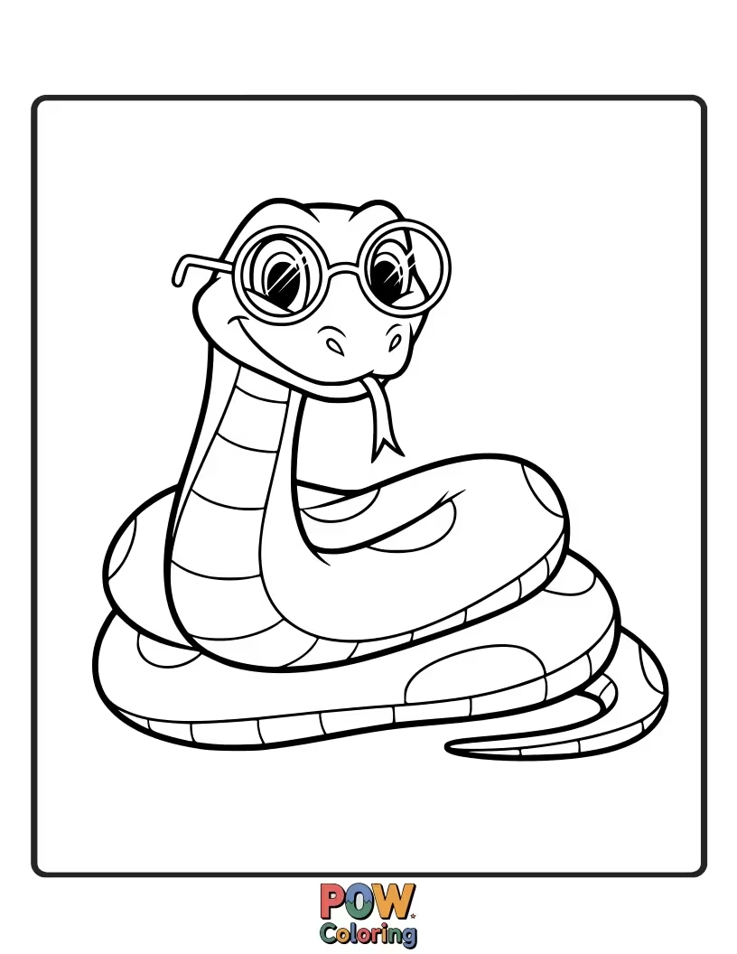 Free coloring page of A studious snake wearing round glasses, peering intently at something interesting.