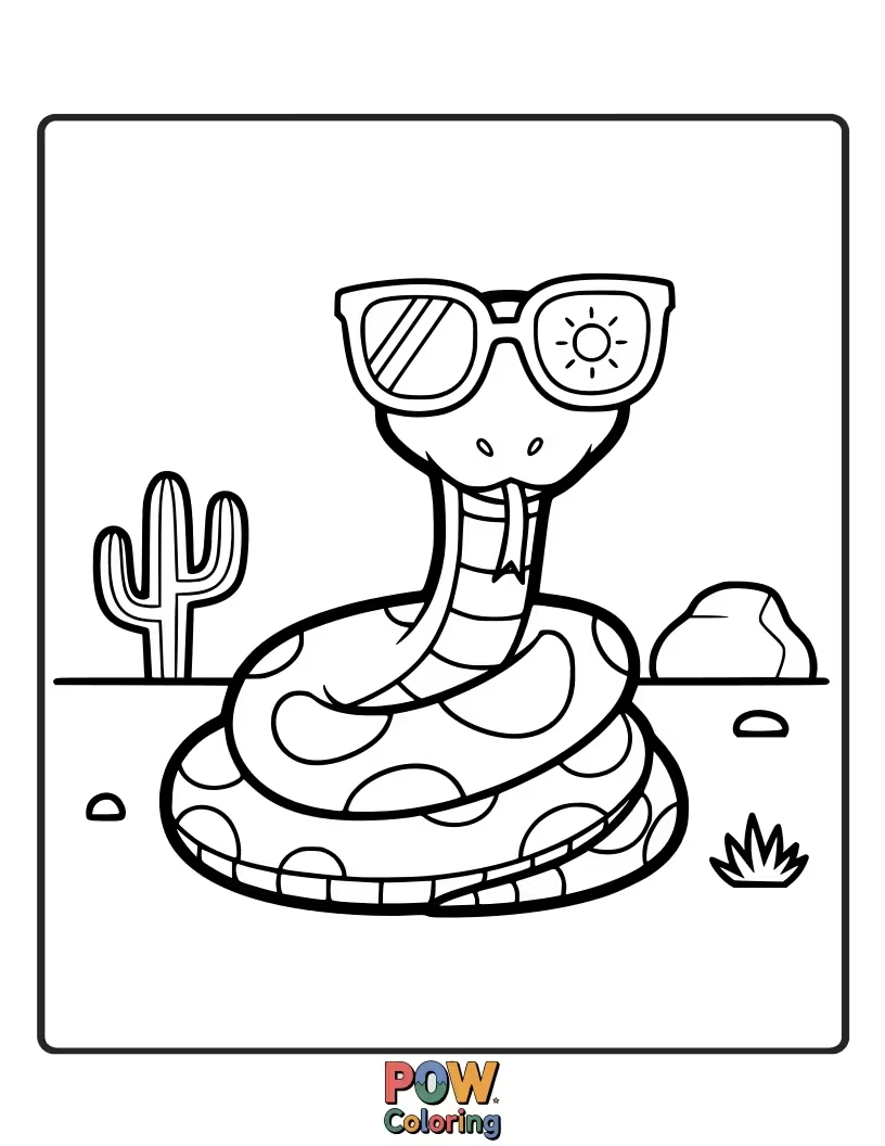 Free coloring page of A cool and collected snake sporting stylish sunglasses, looking effortlessly chic.