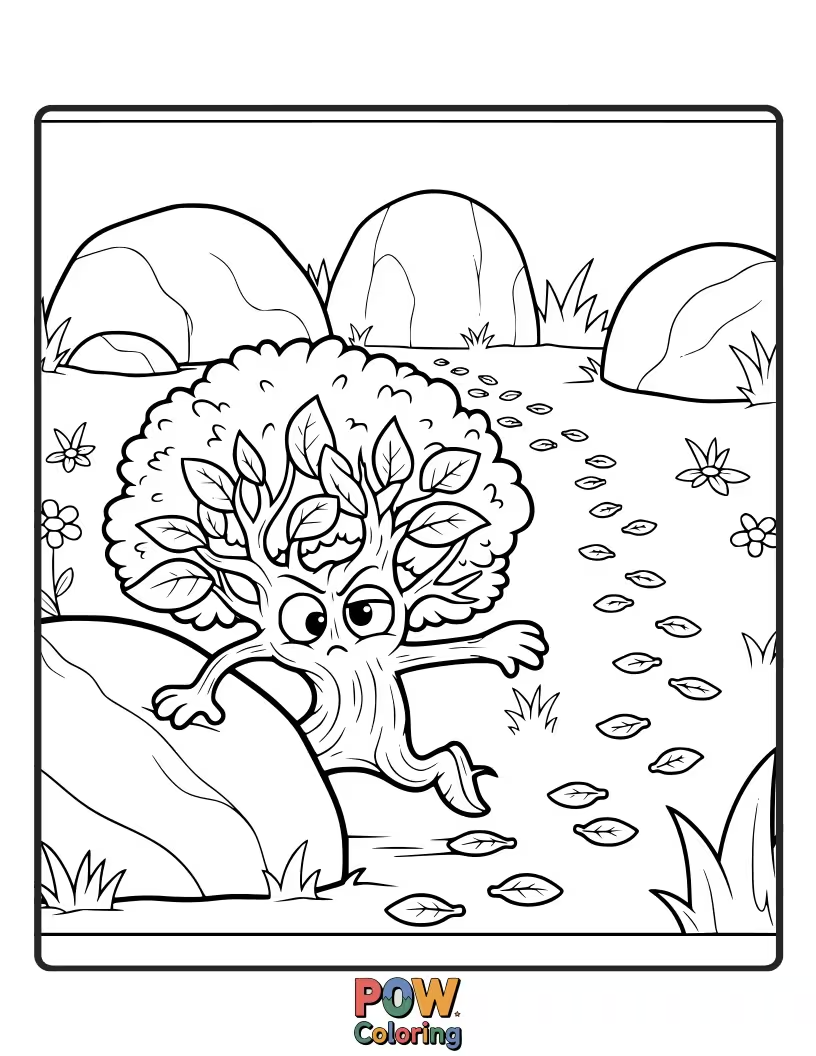 Free coloring page of Tiny saplings playing hide-and-seek amongst larger plants, their leaves cleverly disguised.