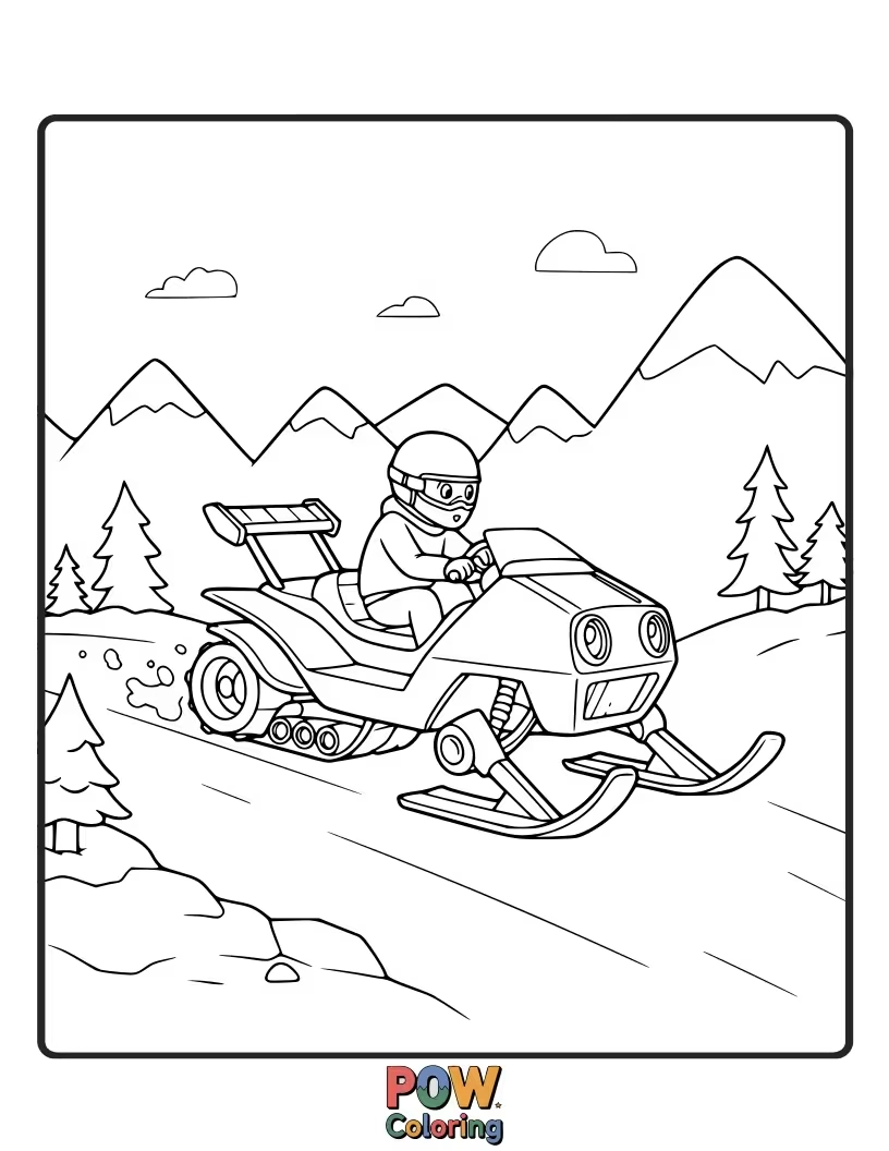 Free coloring page of A sturdy race car built for extreme conditions, conquering snowy peaks and icy tracks with determination.
