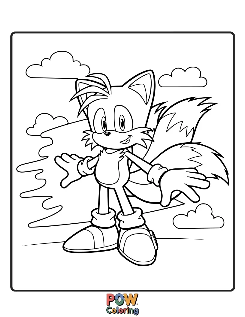 Free coloring page of Sonic and his best friend, Tails, side-by-side. Great for exploring friendship themes.