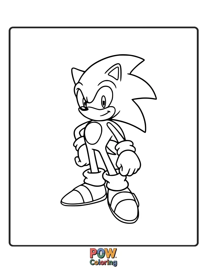 Free coloring page of Sonic in his iconic, ready-for-action stance. Timeless and recognizable.