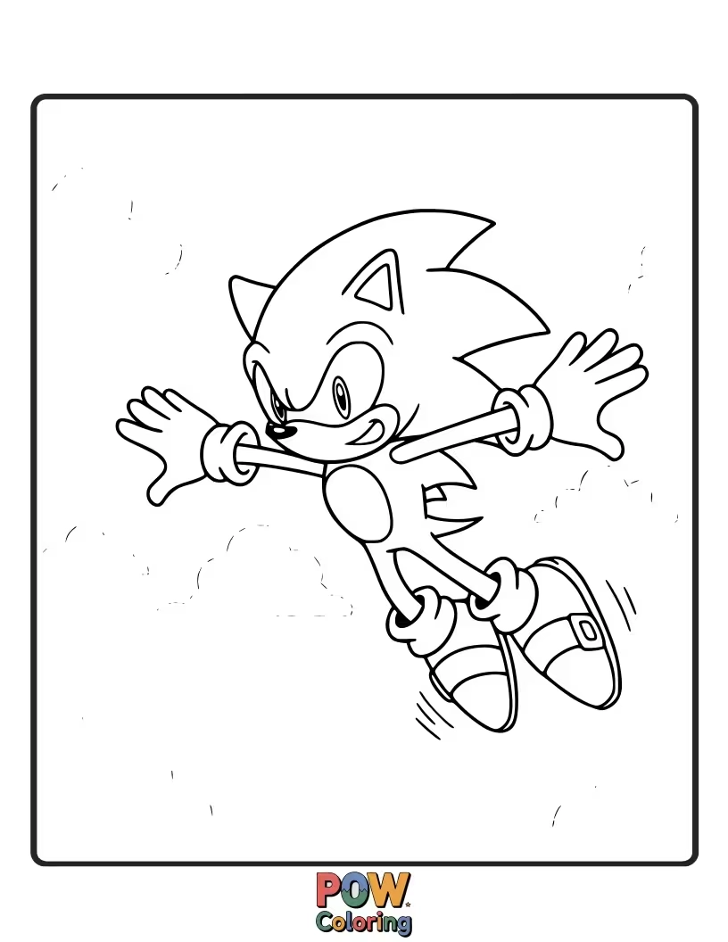 Free coloring page of Sonic using his speed to achieve incredible airtime. Capture the feeling of flight.